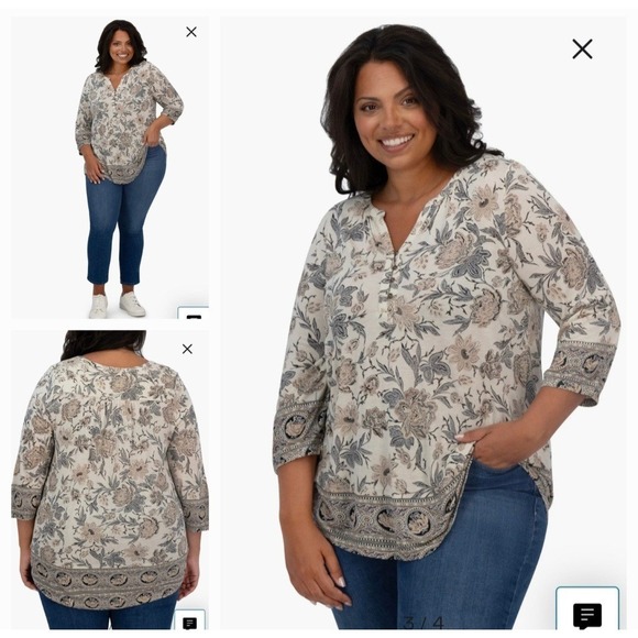 Lucky Brand Womens Paisley Multicolor 3/4 Sleeve Border Print Blouse Size 2XL - Picture 1 of 12